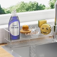 Sponge Holder for Kitchen Sink Large Sink Caddy Durable Anti-Rust PET Removable Rack Rounds Corners Kitchen Sink Organizer