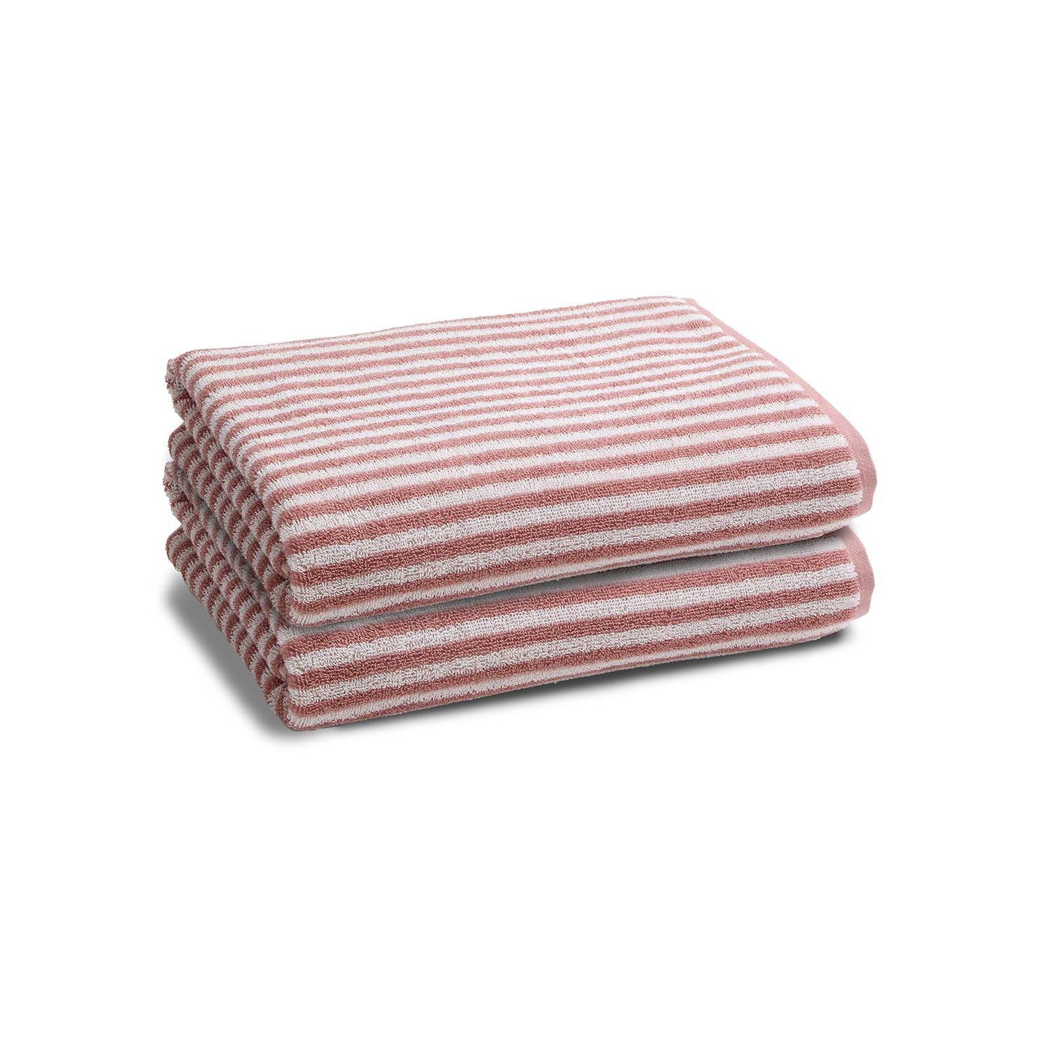 Christy Portobello Stripe Bath Towels | Set of 2 | 100% Combed Cotton | 550GSM | 76cm x 147cm | Quick Dry | Rose Pink