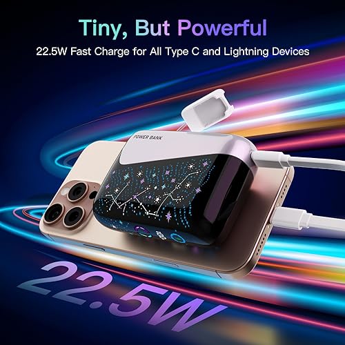 Miniatura 2 de Cargador portátil "Galaxy" 2025 con cables integrados, cargador portátil de 12000 mAh, fuente de alimentación esencial de viaje, banco de energía de