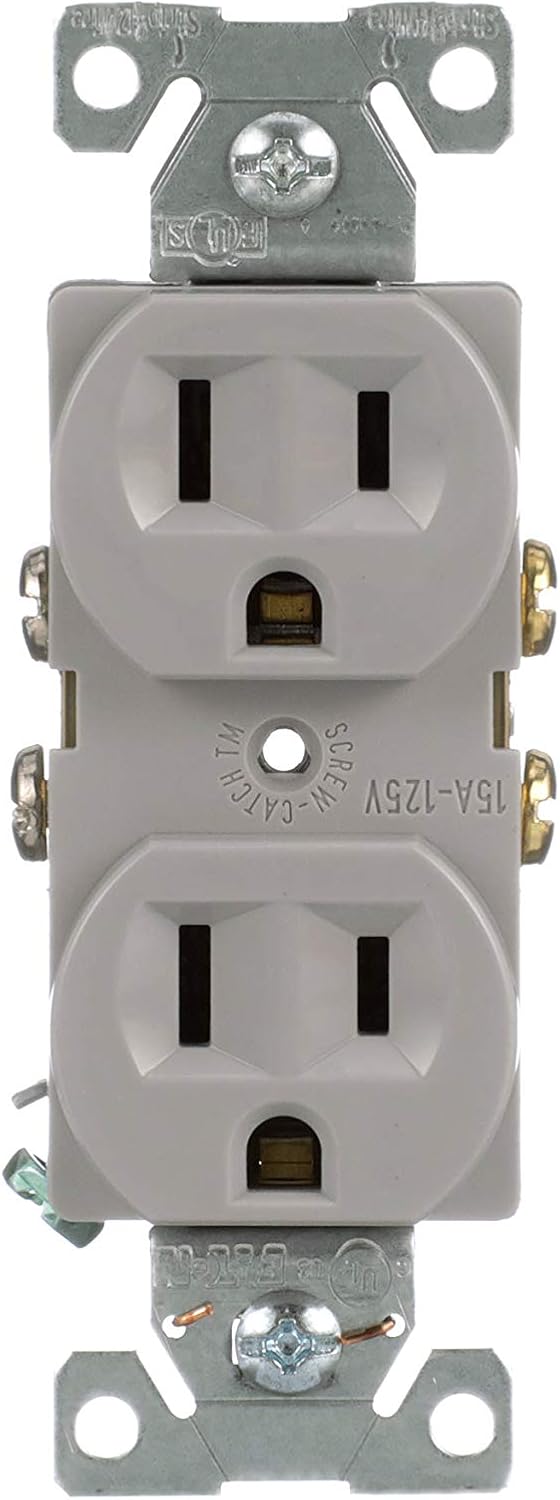 Eaton BR15GY 15-Amp 125-volt Commercial Grade Straight Blade Duplex Receptacle, Gray Color