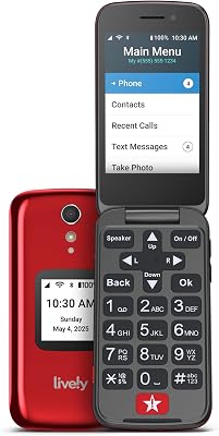 LIVELY Jitterbug Flip Cell Phone for Seniors, Flip2, Red | Simple Flip Phone for Seniors with No SIM Needed, Requires an Activated Phone Plan, Not Compatible with Other Carriers