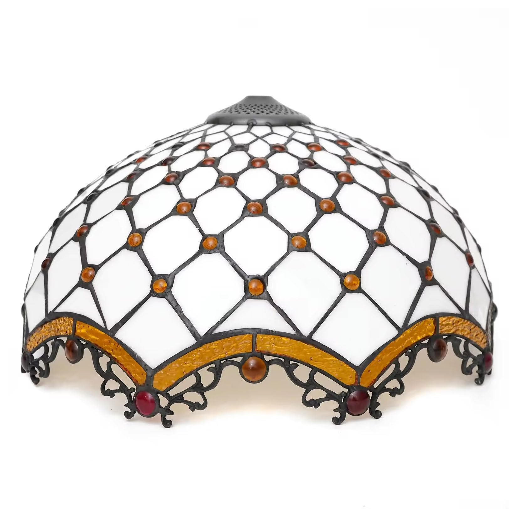 SaryEdge Tiffany Lamp Shade Replacement, 16 Inch Stained Glass Lampshades, Antique Tulip Sunflower Crystal Beads Mediterranean Design Light Cover, Only for Table Lamp Floor Lamp Pendan，Amber Beads