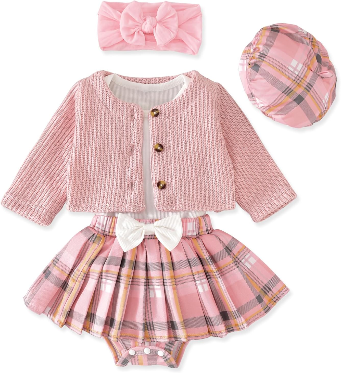 Aalizzwell Infant Baby Girl Fall Winter Skirt Outfit with Cardigan 5Pcs 0-18 Months