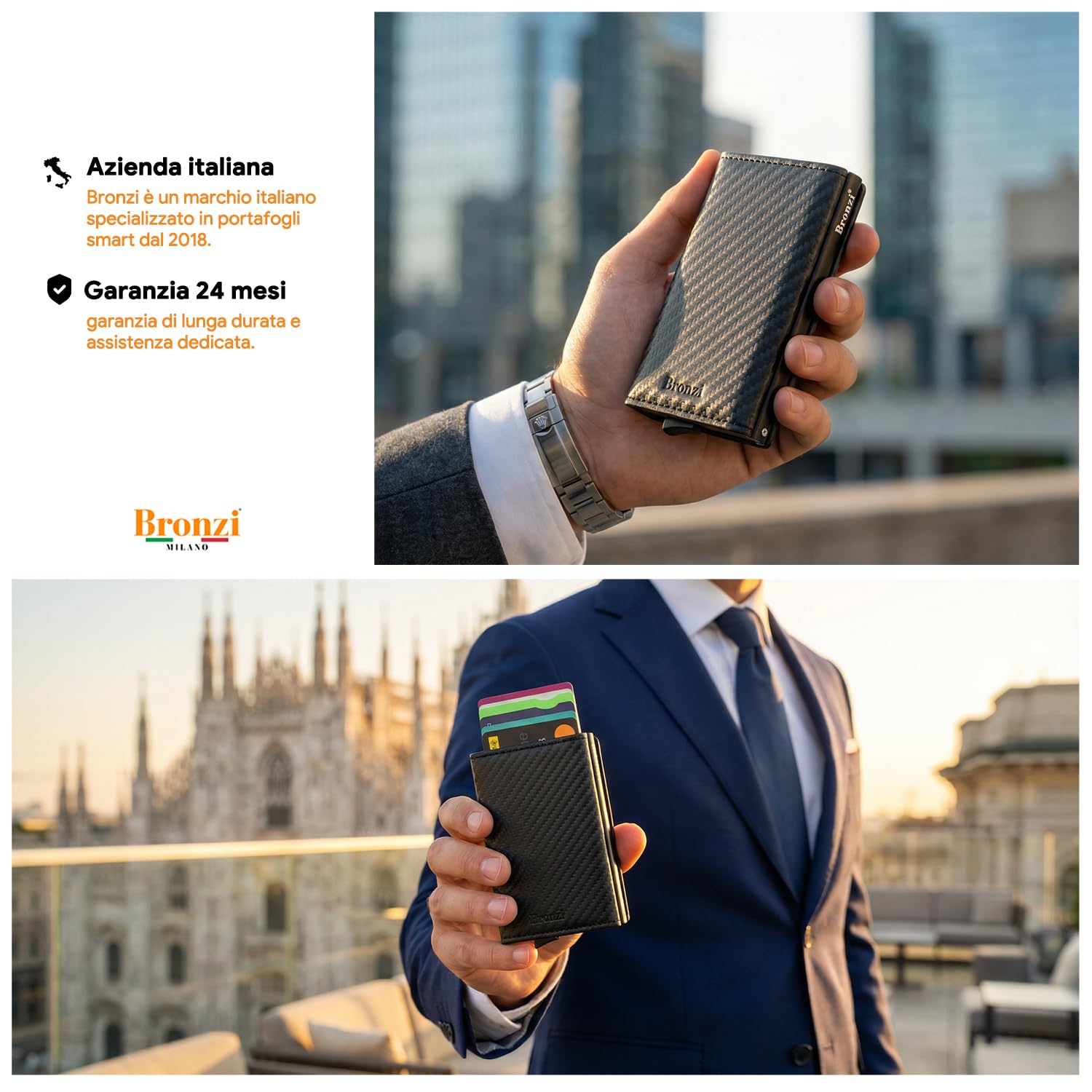 Portafoglio Uomo Slim Piccolo con Protezione RFID e Portamonete - Portacarte Donna Portatessere - Brand Italiano