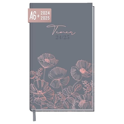 Häfft - Timer A6 Slim 2024/2025 "Poppy" Student Calendar in Pocket Format - Student Planner, School Planner, Study Planner, Semester Planner for Upper Level, Training or Study