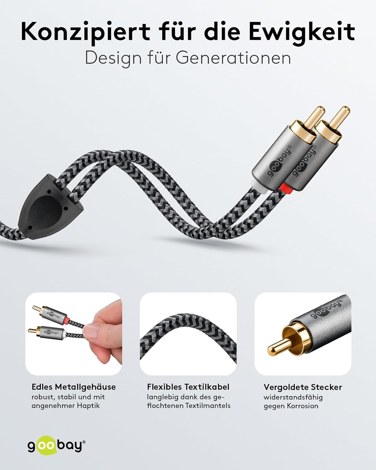 65294 Stereo Cinch Cable 3m / 2x Cinch Plug to 2x Cinch Plug/RCA Cable for Blu Ray Amplifier HiFi Stereo/Audio Cable Textile Gold