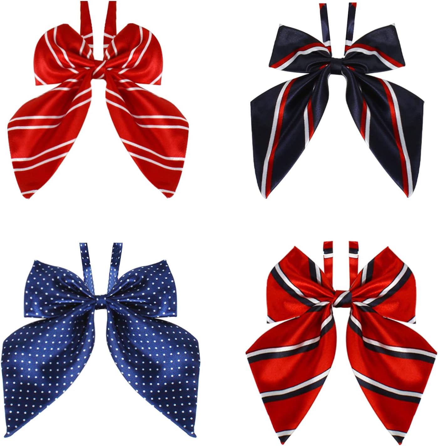 Larcele 4-Pack Girls JK Uniform Bow Ties Adjustable Bowtie Large Ribbon Neck Ties School Uniforms Accessories LJD-01