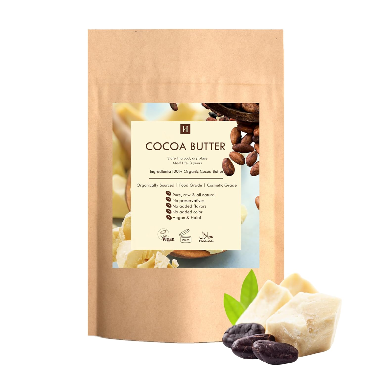 2 Lb Cocoa Butter: Pure, Raw, Unprocessed. Incredible Quality and Scent. Use for Lotion, Cream, Lip Balm, Oil, Stick, or Body Butter. NON-GMO By SaaQin®