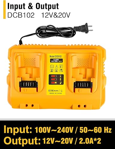 Miniatura 2 de DCB102 Cargador de batería de 20 V MAX de repuesto para cargador de batería Dewalt, cargador de 2 puertos compatible con baterías Dewalt de 12 V-20 V