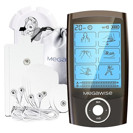 MegaWise 48 Modes（24 * 2） Dual Channel EMS TENS Unit Muscle Stimulator with 14Pcs Reusable Electrode Pads. Rechargeable Continuous Mode Electronic Pulse Massager with Storage Pouch/Pads Holder