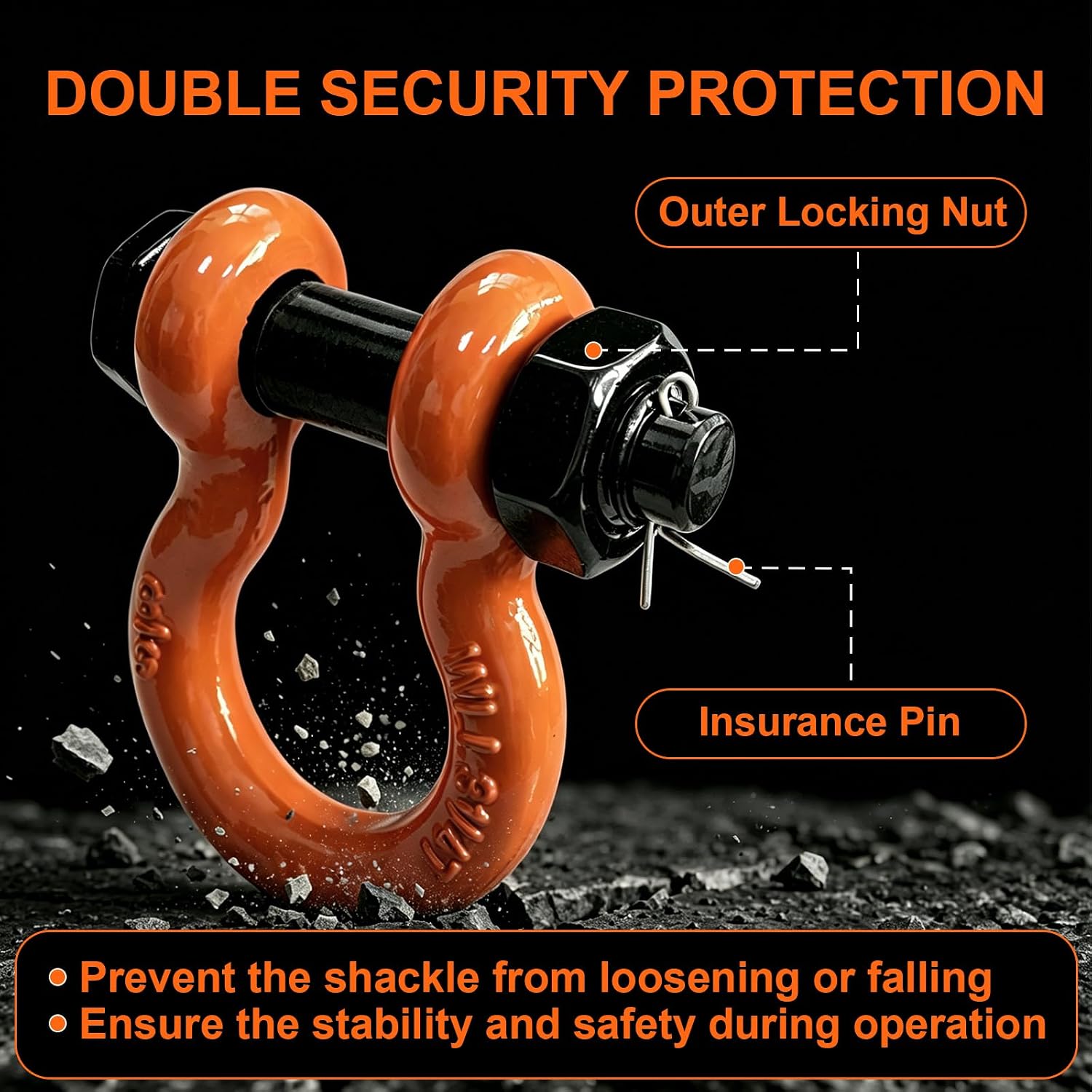 3/8 inch Tractor Bucket Hooks with 5/8 inch D-Ring Shackles, Bolt on Tow Hook Mount with Backer Plate, Work Well for Tractors, Loaders, Trailers, RVs, Max 10000 Lbs (Black & Orange)