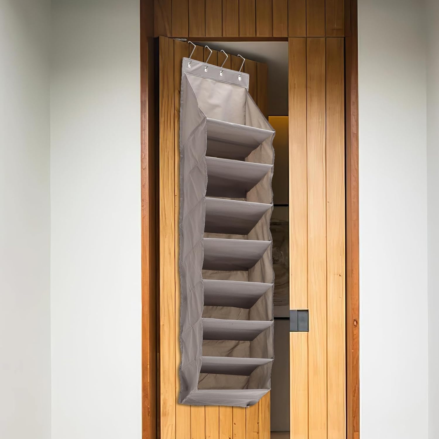 Hanging Shoe Storage Organizer Bag Wall-Mounted Storage Pouch for Efficient Space Utilization and Lightweight Grey Design for Entryway and Back Door Use