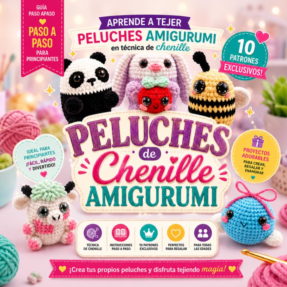 Peluches de Ganchillo Amigurumi: Libro de Ganchillo Amigurumi con Lana Chenille: 10 Patrones de Peluches Adorables para Principiantes | Aprende a Tejer Muñecos de Ganchillo Paso a Paso