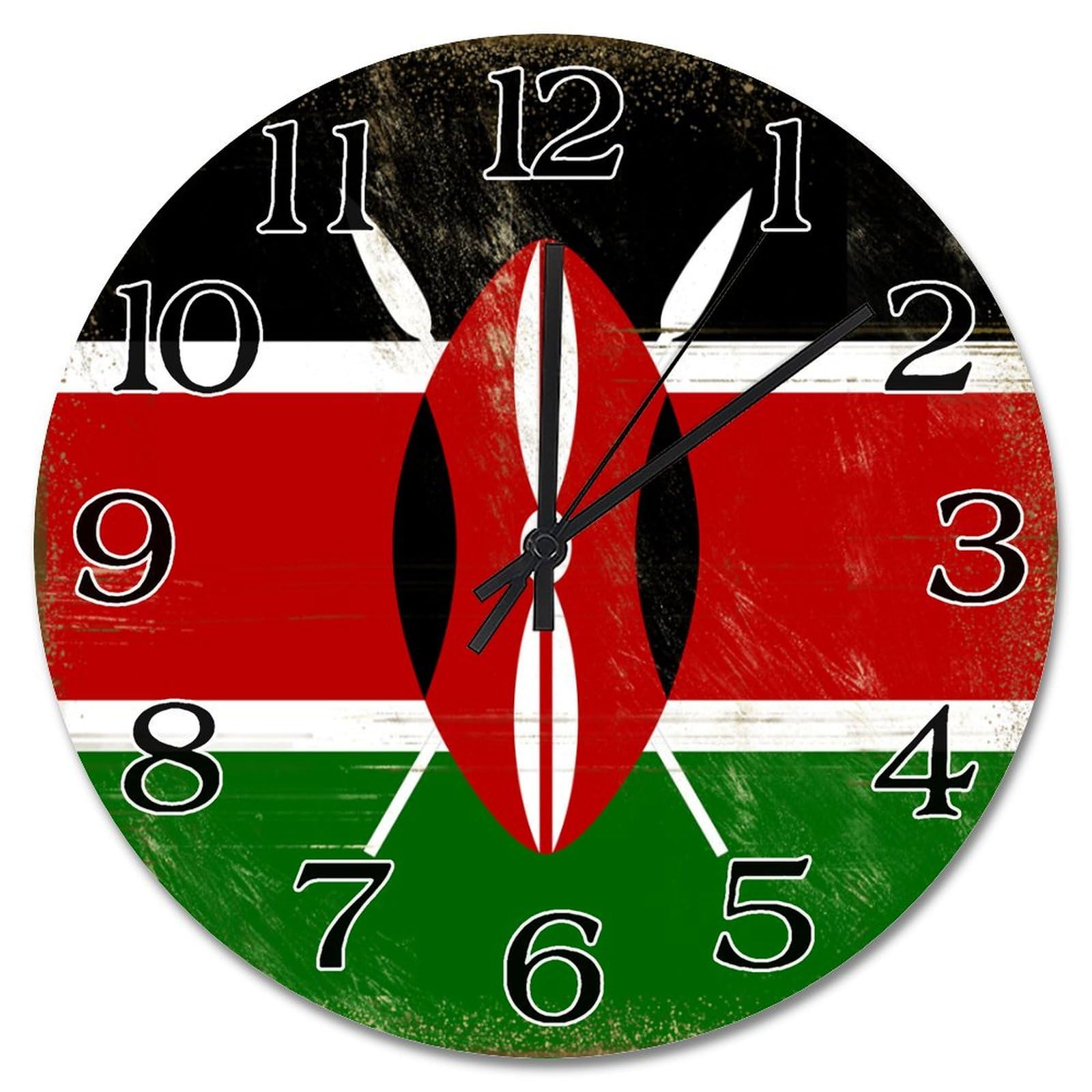 Horloge murale Kenya ronde vintage de 25 cm sans tic-tac à pile
