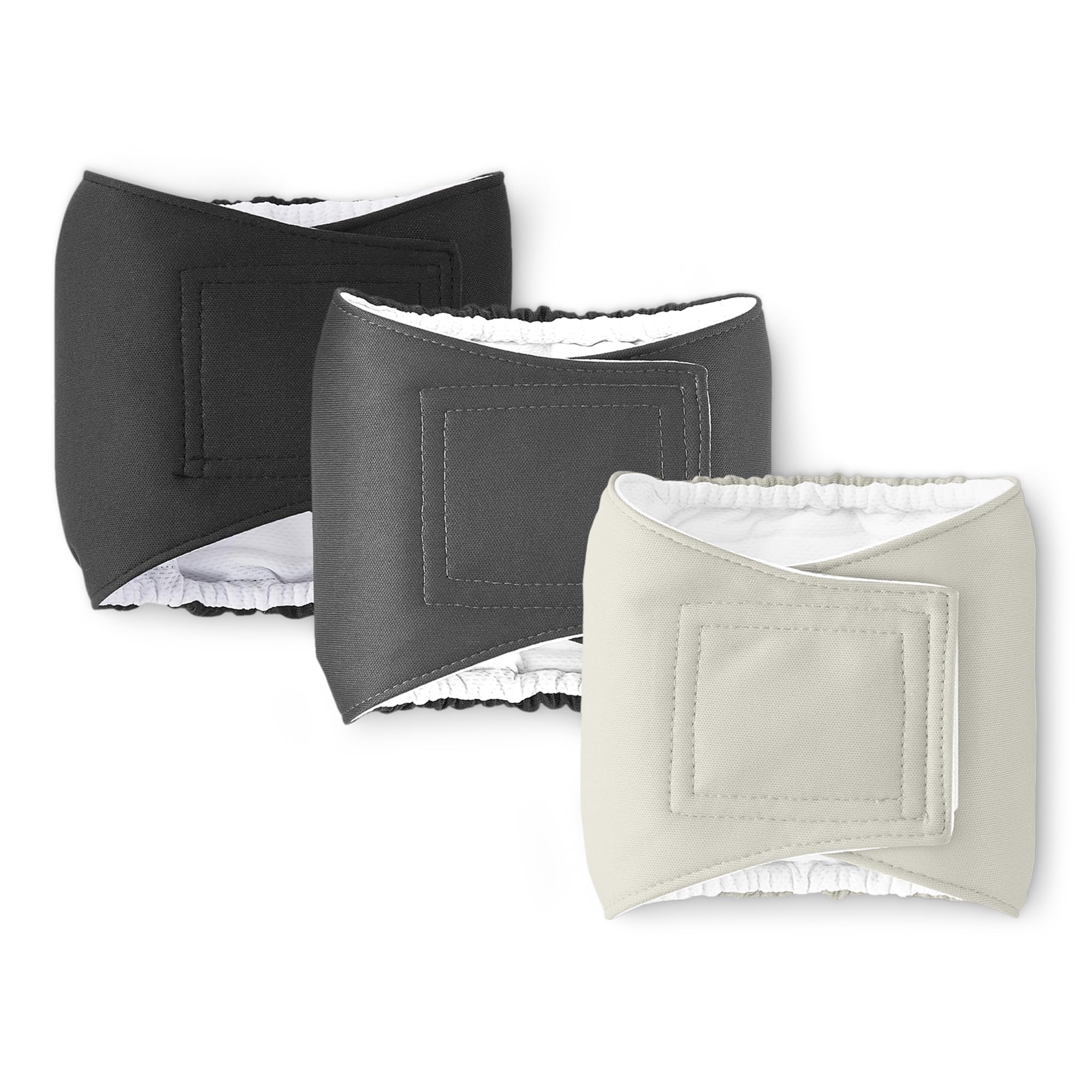 Amazon Basics Washable Dog Diapers, Highly Absorbent, Male, XS Size, 3 Pack, 13.8“ x 4.5” x 0.15“, Colors- Black, Grey, Silver