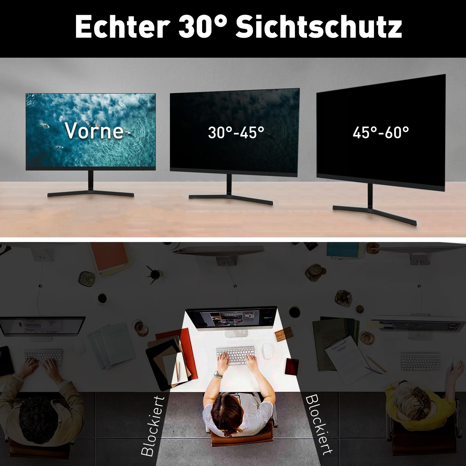 27 Zoll Hängender Blickschutzfolie für Computermonitor mit 16:9, Hochtransparent und Nicht Verschwommen, Keine Installation erforderlich, Anti-Blaulicht, Anti-UV, Kratzfest, No Anti-Glare