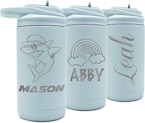 Miniatura 4 de Botella de agua personalizada de 12 onzas para niños con pajilla, vaso aislado de doble pared para niños, niñas, escuela y deportes, grabado con