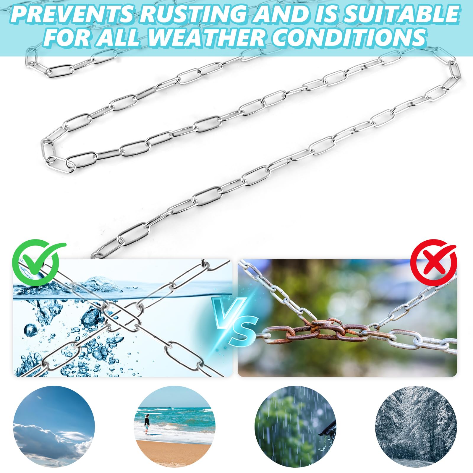 WOPPLXY 2 Stück Verzinkt Metallkette, 2mm 10 Meter Kette Meterware, Gliederkette aus Metall, Oberfläche Verzinkt Ankerkette, Schaukelkette Zum Aufhängen von Grün und Kleidung, Türverschluss