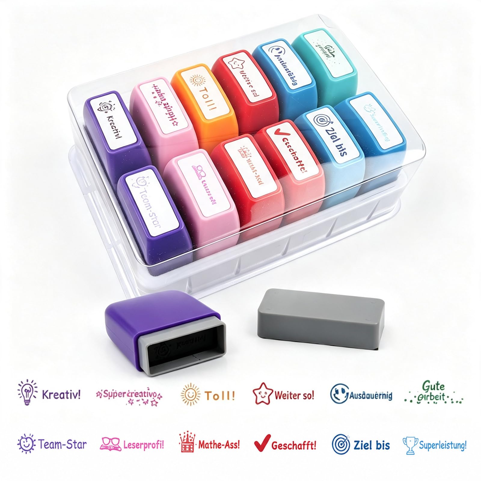 Set di 12 timbri motivazionali per insegnanti, per bambini, scuola e scuola domestica, timbri colorati per insegnanti e insegnanti