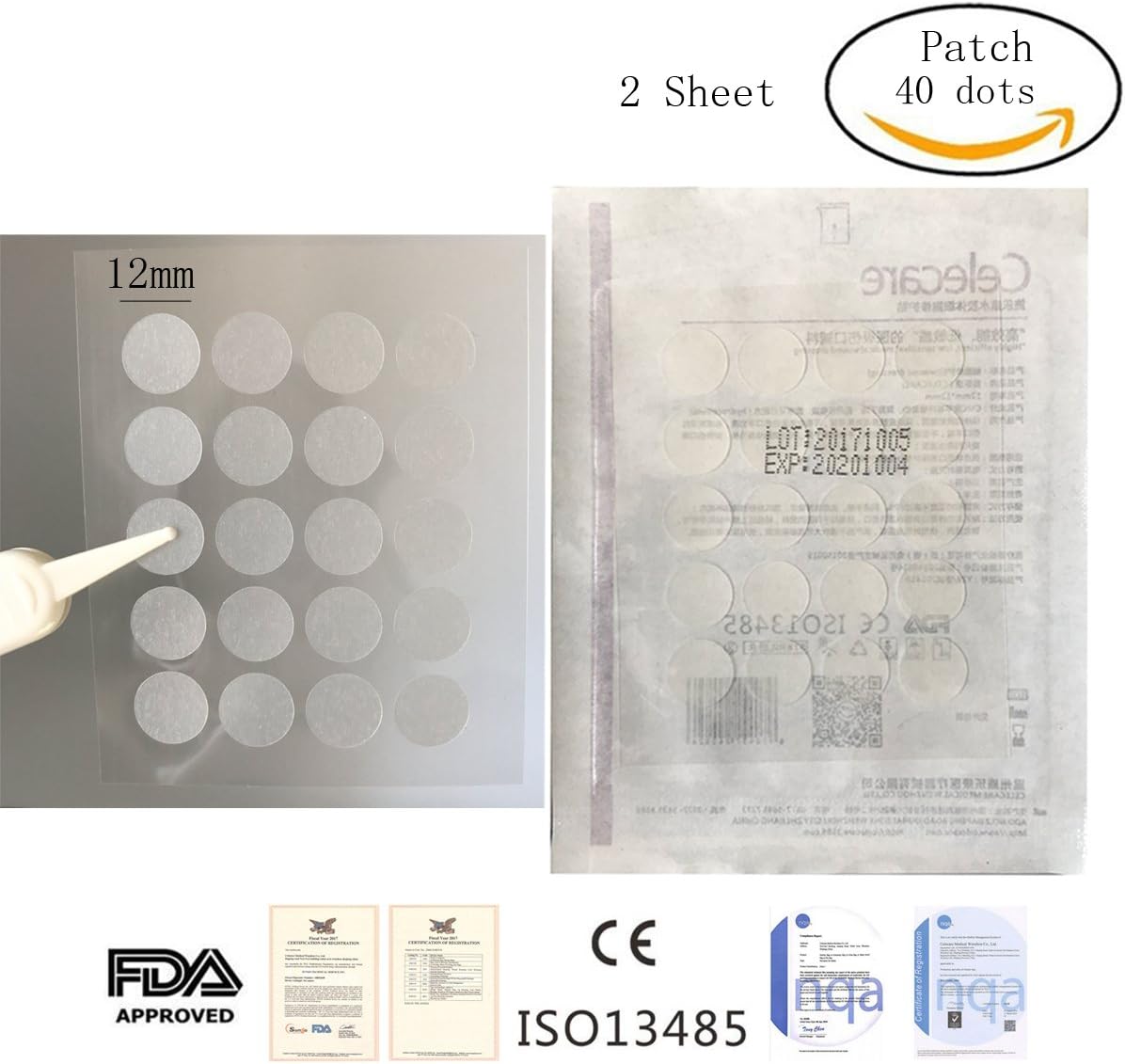 DXRcare (2 sheets/40 patches)12mm Clear Acne Spot Pimple Absorbing Cover Patch, Moist Wound Dressing for Skin Trouble Acne Pimple Care Hydrocolloid Patch