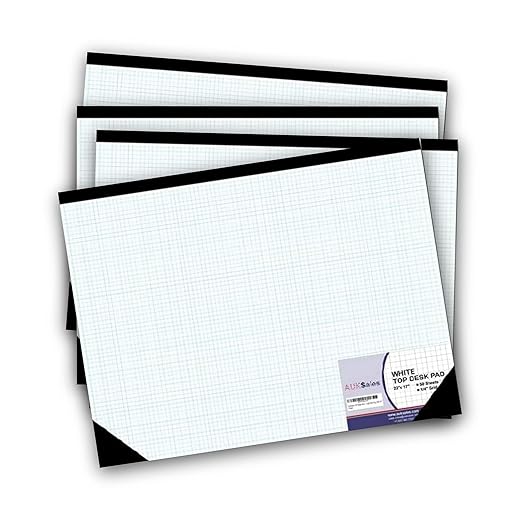 AUKSales TOP Sturdy Desk Pad, 22"x 17", 1/4 Quad Grid, 50 Sheets Per Desk Pad, for Precise Note-Taking & Sketching, Ideal for Bulk Buyers, Retailers New Listing (Pack of 4)