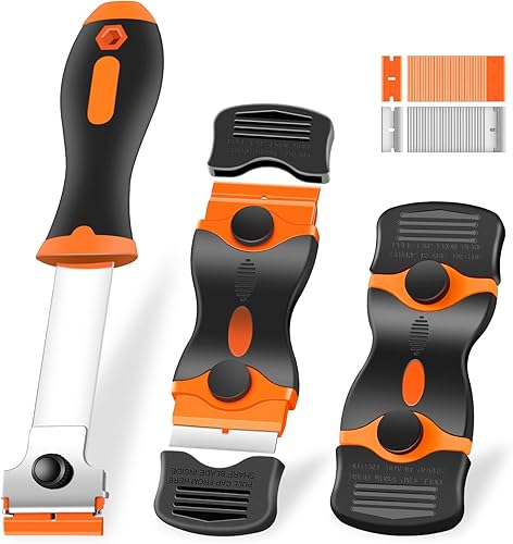 NECAMOCU Paquete de 3 raspadores de cuchillas de afeitar, herramienta de limpieza de alta calidad con 60 cuchillas de afeitar de metal y plástico,