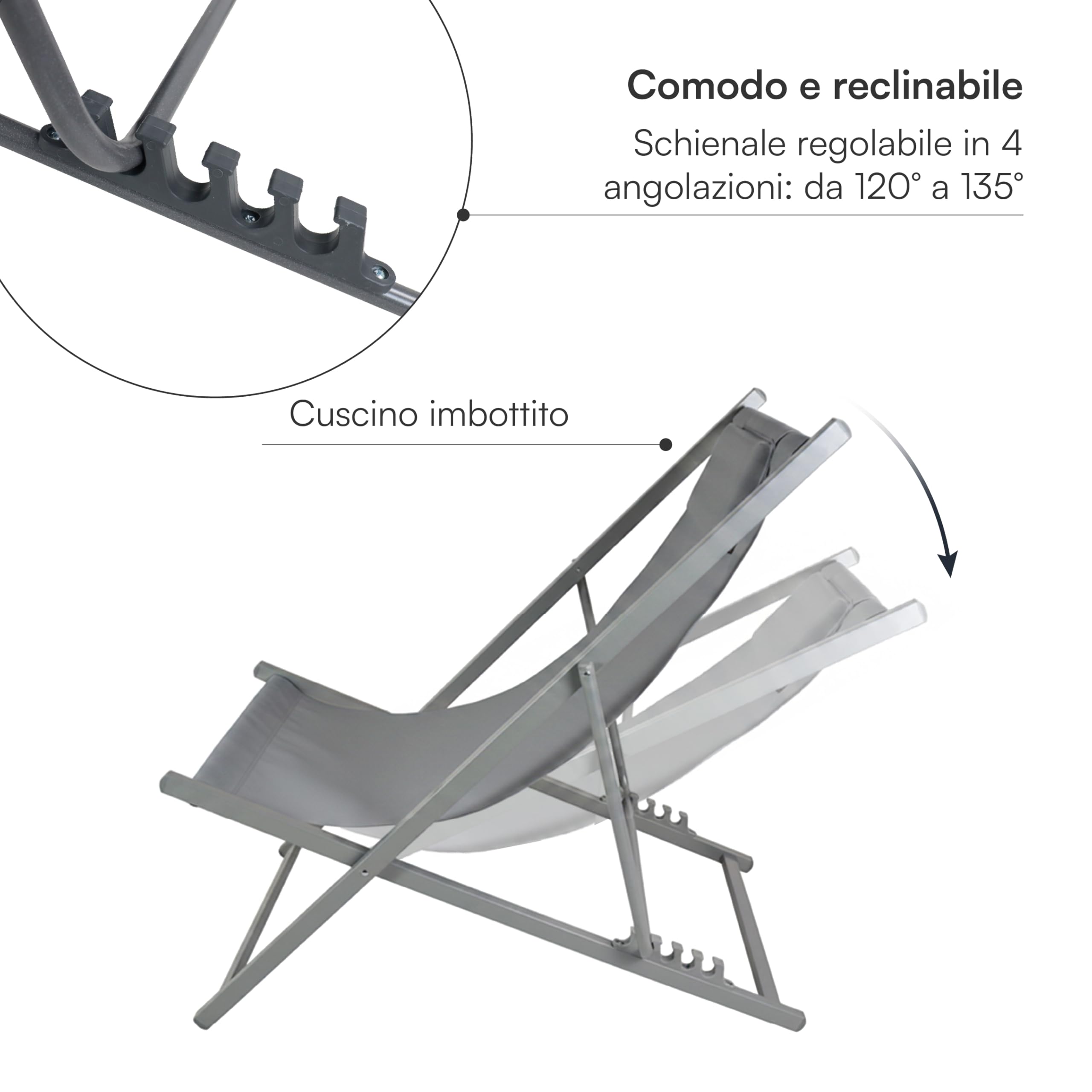 Baroni Home Sdraio da Giardino Pieghevole Reclinabile 60x97x92 cm Grigio