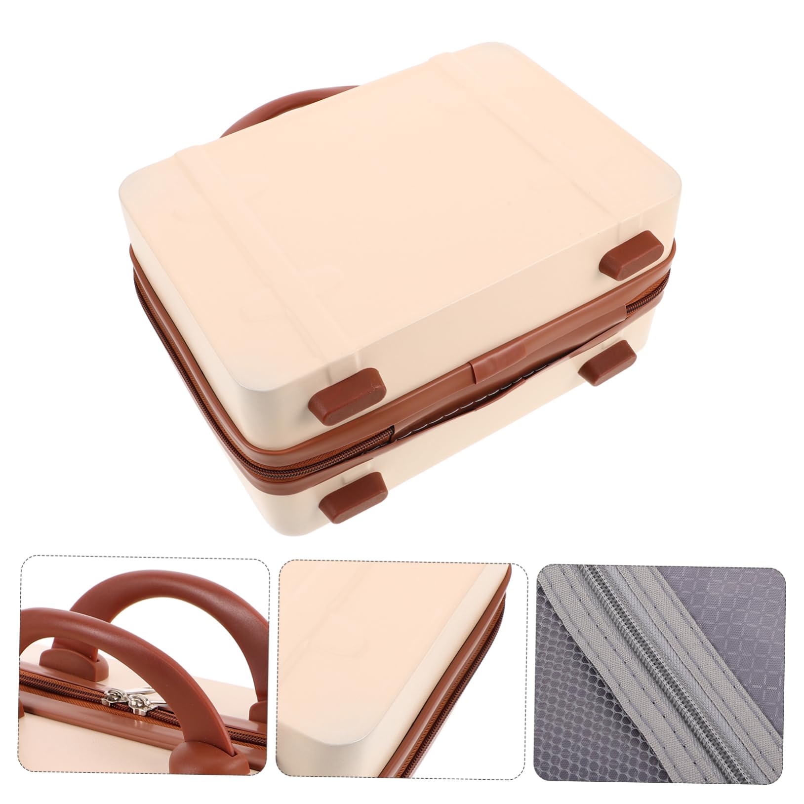 Vintage Kleiner Kosmetikkoffer 14 Zoll aus Abs in Beige | Multikammer Innenraum, für Reise und Alltag, Kompakte Aufbewahrung mit Stabiler Struktur