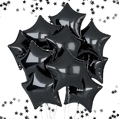FEYG Globos de estrella negra, 10 unidades, 18 pulgadas, papel de aluminio, autosellado, para helio, decoraciones de fiesta, aniversario,