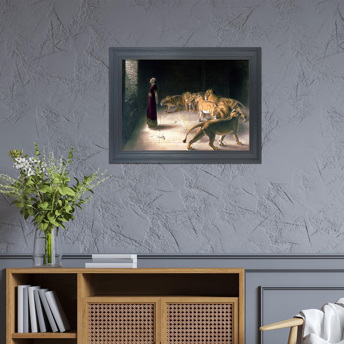 Daniel In The Lions Den 1872 By Briton Riviere Poster Vintage Canvas Prints Paintings Wall art Aesthetic Decor Christianity Picture for Modern Home Living Room Office Bedroom 16X24inch Black Frame