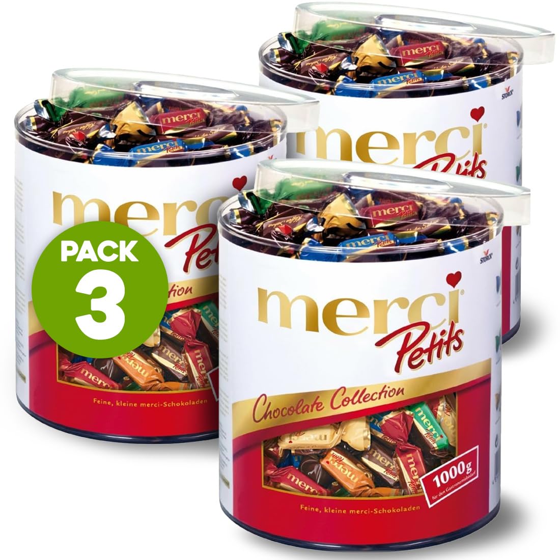 PACK Merci Petits Bombones de Chocolate Surtidos - 7 Sabores (Praliné, Café, Avellana, Almendra) - 3kg Total (Pack 3x1kg)