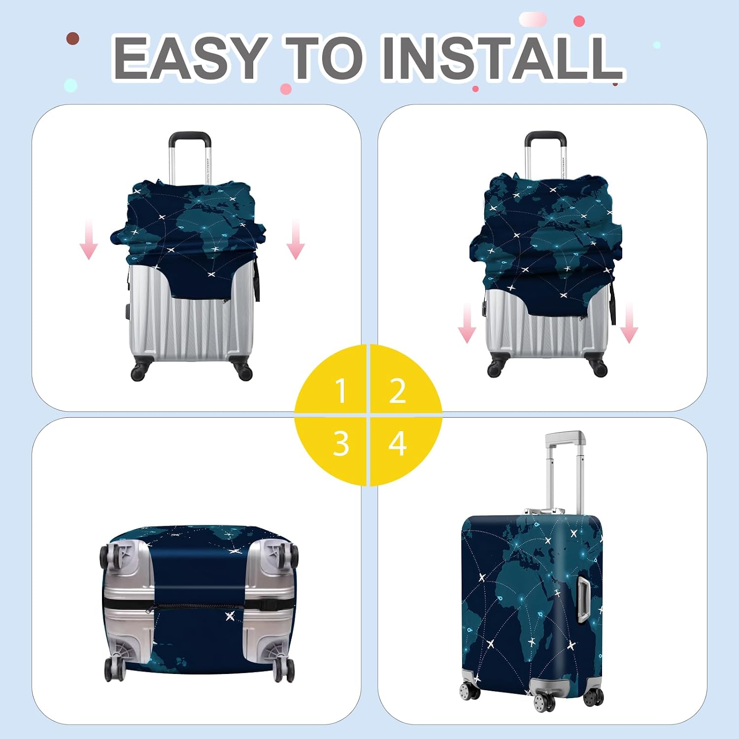 ANNA QUEEN World Map Luggage Cover, Global Travel Suitcase Protector, Washable Stretchable Suitcase Cover for 28-30 Inch Luggage