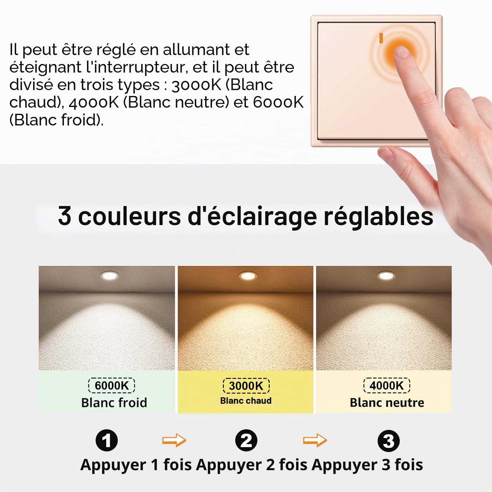 Spot LED 7W Blanc, Encastré Spot Salle de Bain IP44 Blanc Chaud 3000K/ Blanc Neutre 4000K/ Blanc Froid 6000K, 600LM 230V Encastré Downlight LED,Diamètre du trou Ø 88-100 mm, Lot de 5