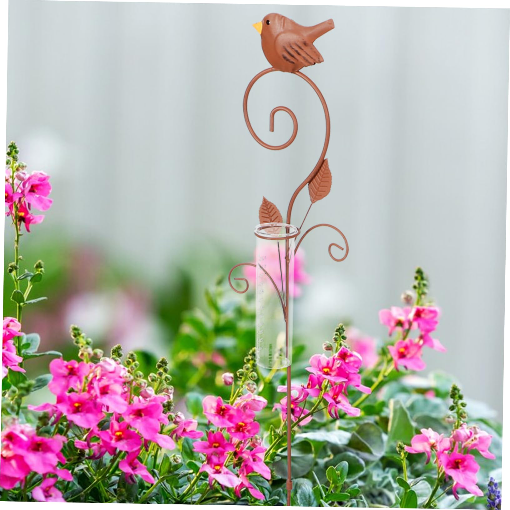 Pluviometro da Giardino con Paletto in Ferro e Vetro Marrone | Misuratore Decorativo per Patio e Casa, Lettura delle Precipitazioni, Stile Europeo Creativo