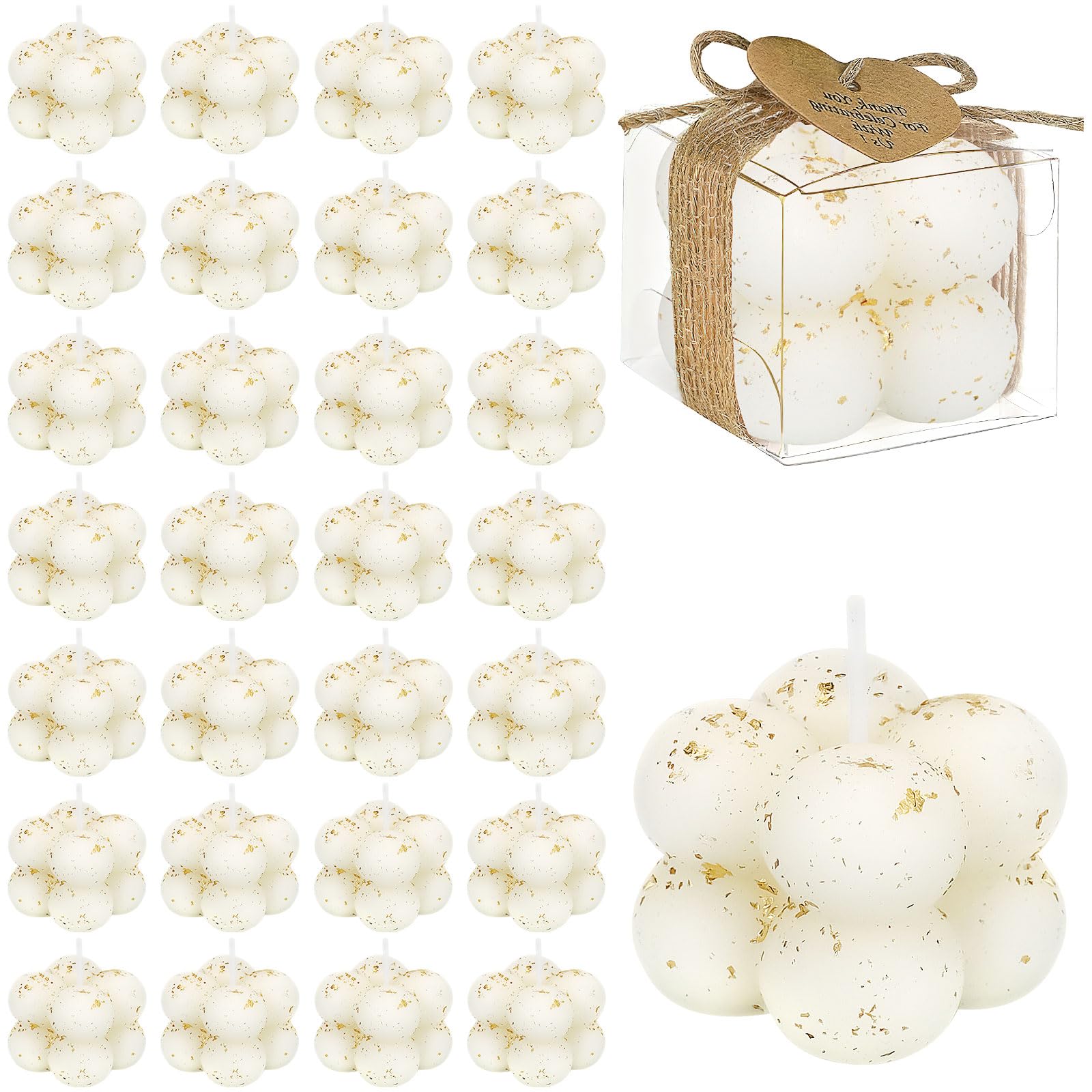 Set di 30 candele profumate a bolle con biglietti e fiori secchi – Mini piccole candele fai da te per matrimonio, battesimo, baby shower, compleanno, addio al nubilato, scatole regalo con biglietto di