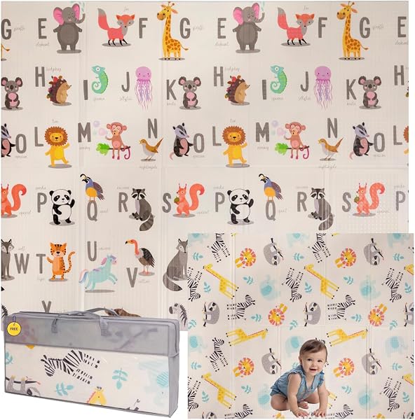 Tappeto da gioco bambini 150×180×1 cm pieghevole reversibile atossico impermeabile antiscivolo palestra neonato tummy time bambini arco giochi neonato 0-3/3-6/6-9 mesi sviluppo sensoriale - 1
