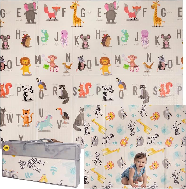 Tappeto da gioco bambini 150×180×1 cm pieghevole reversibile atossico impermeabile antiscivolo palestra neonato tummy time bambini arco giochi neonato 0-3/3-6/6-9 mesi sviluppo sensoriale