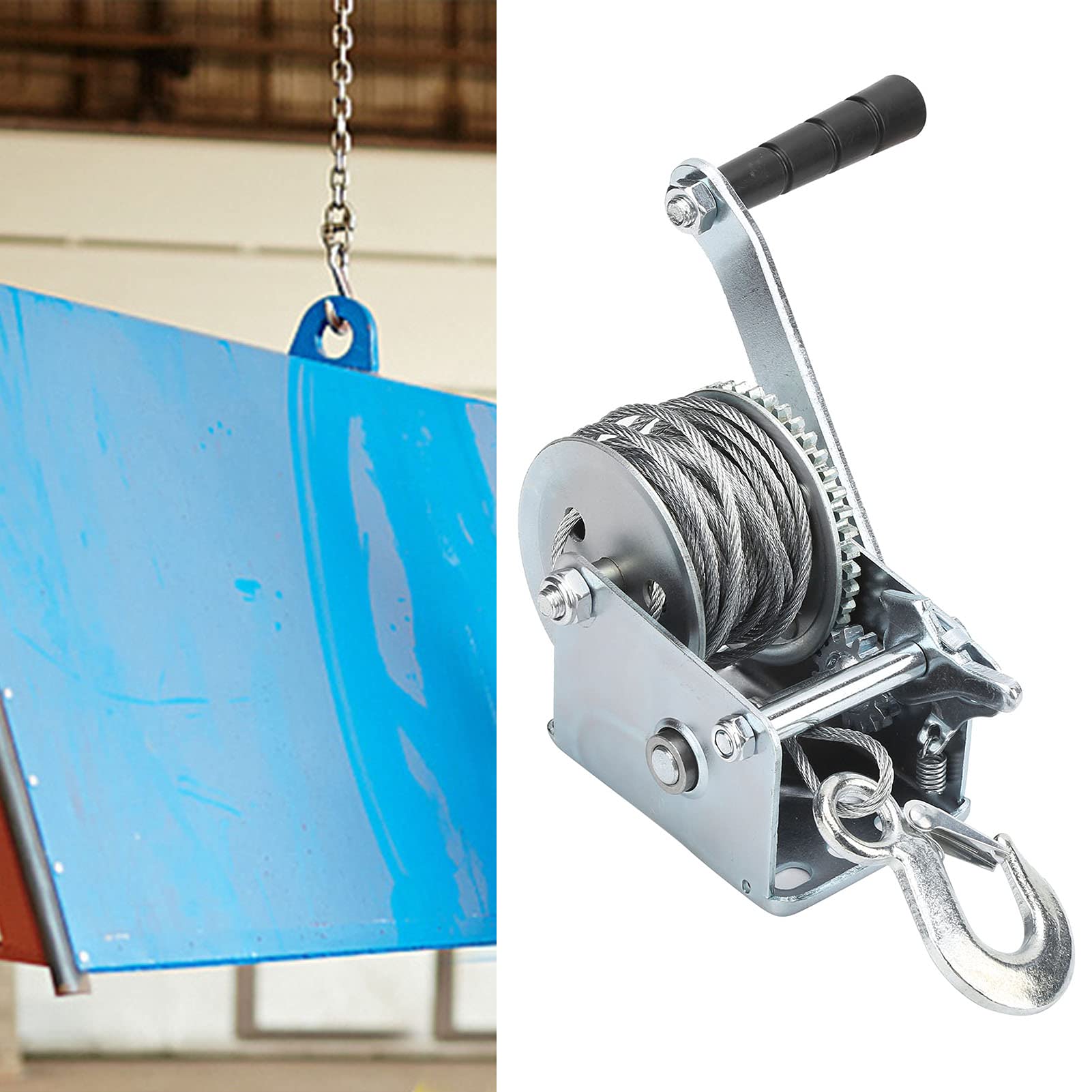 Cabrestante manual con manivela autoblocante, herramienta de eslinga de elevación con accesorios de gancho, construcción de acero de aleación resistente de 800 libras para minas,