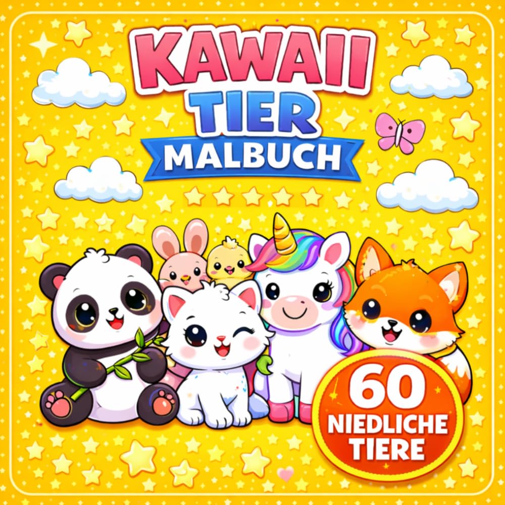 Kawaii Tier-Malbuch: Süßes Malbuch für Kinder ab 4 Jahren - Mit 60 niedlichen Tieren zum Ausmalen