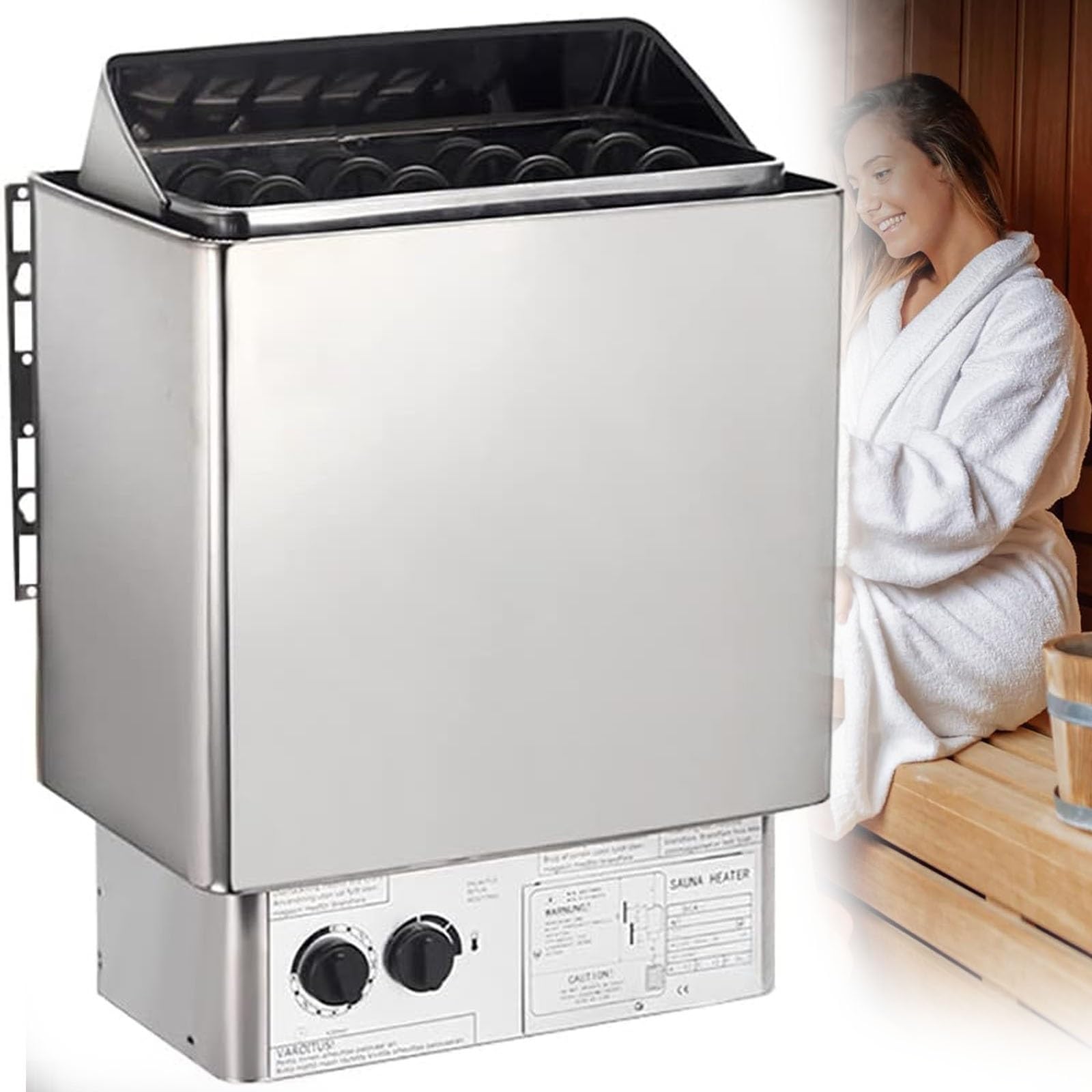 Poêle de Sauna électrique amélioré - 3-9 KW 220 V/380 V en Acier Inoxydable - Bain de Sauna avec minuterie 3 h et température : 0-110 °C - Idéal pour la Maison, l'hôtel et Le Spa(220v,3KW)