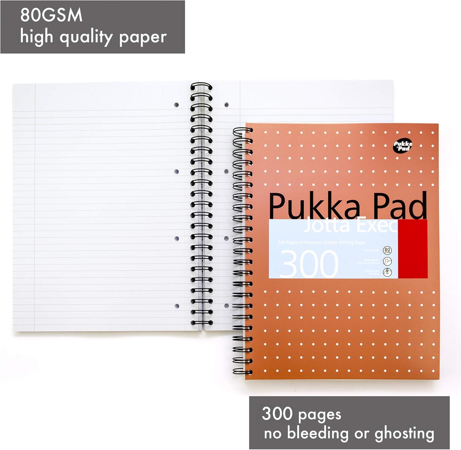 Pukka Pad, A4+ Metallic Jotta Executive Book 3 Pack - Wirebound Notebook with 8mm Lines and 80GSM Paper - 300 Pages
