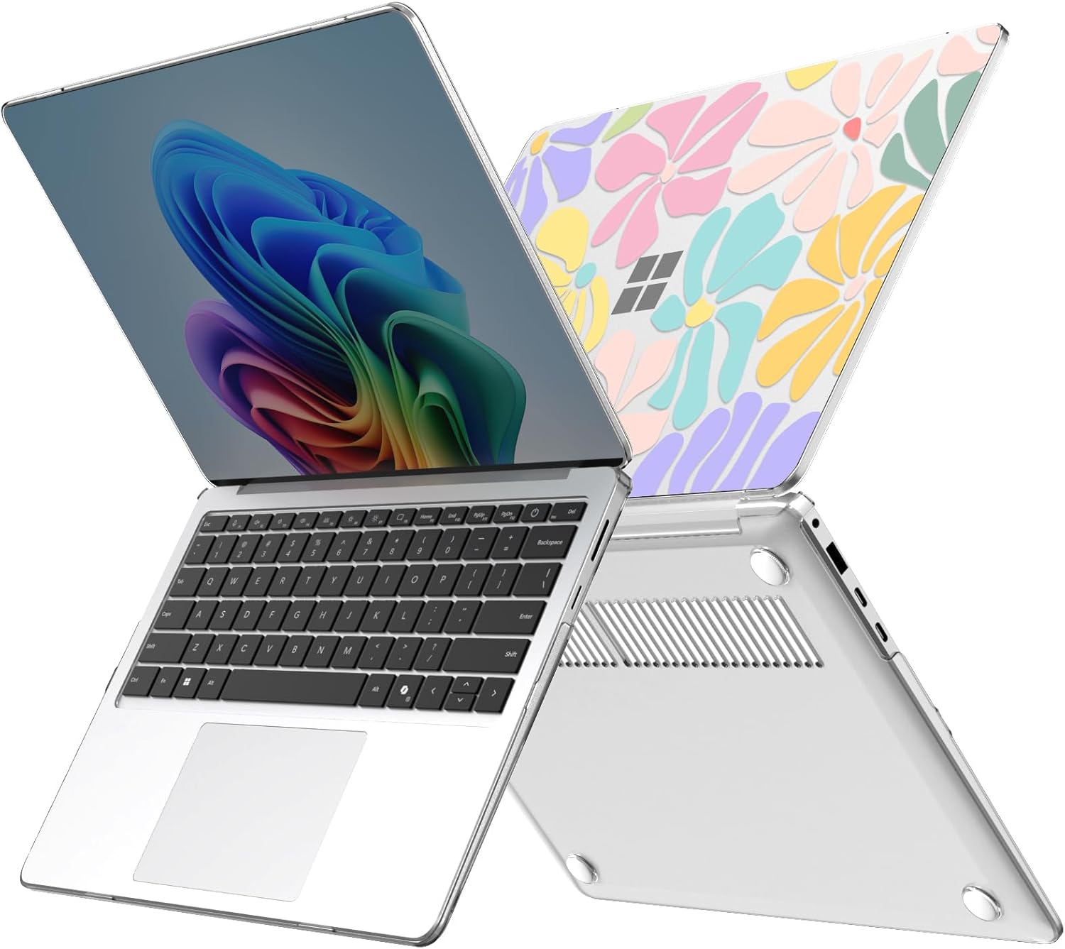 Compatible with 15 inch Microsoft Surface Laptop 7 Case Touchscreen Model 2037, Durable Scratch-Resistant Plastic Hard Shell with Creative Pattern + Keyboard Cover+ Screen Protector, Floral - Image 4