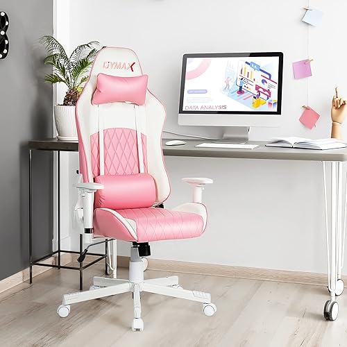Miniatura 5 de GYMAX Silla para juegos de computadora, silla de oficina estilo carreras con reposacabezas de soporte lumbar ajustable, giro de 360, silla