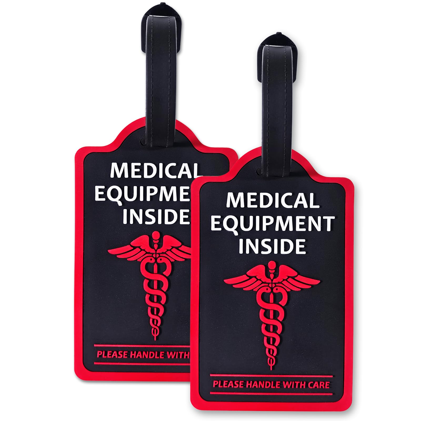 2-Pack Medical Equipment Luggage Tags with Detachable Info Card - Durable Rubber Medical ID Tags for Hospital Devices, Suitcases & Backpacks（Black）