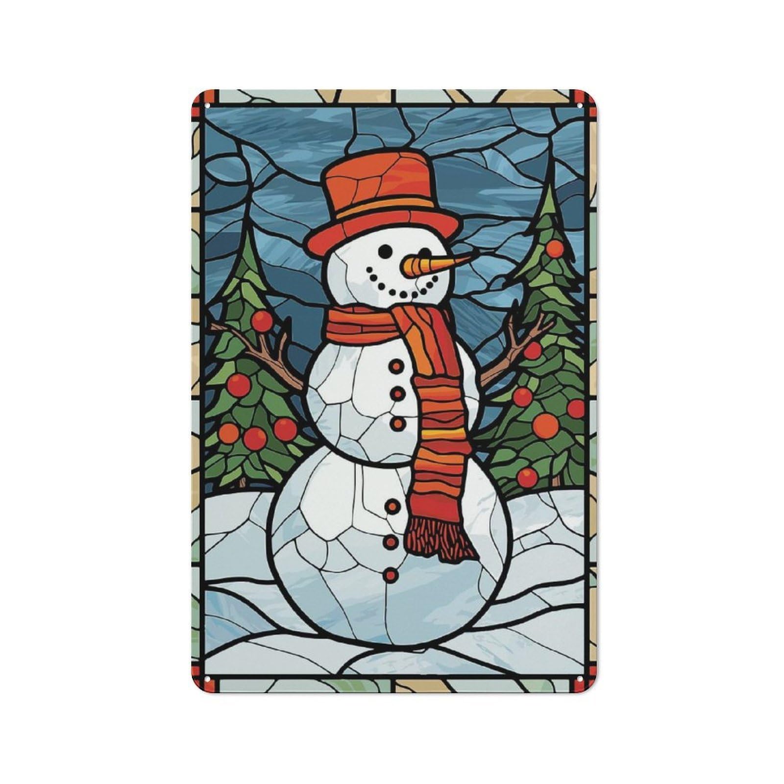 Junmoney Snowman Stained Glass Rustic Tin Wall Plaque 30X20cm For Garage Or Workshop, For Home Interiors, Feature Walls And Decorative Displays
