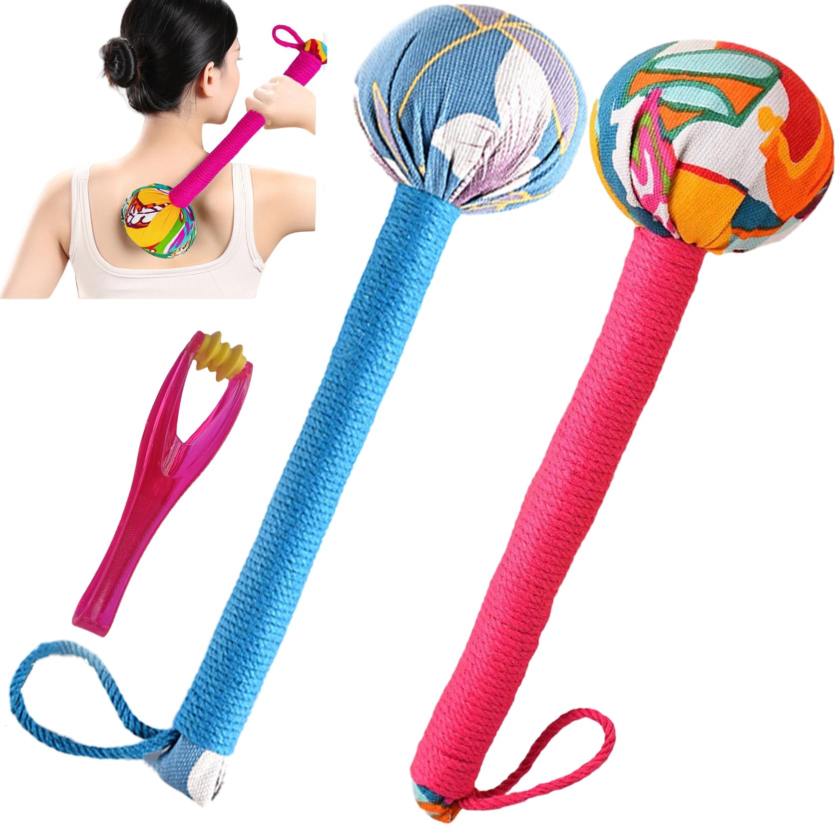 APSWUDR Wormwood Hammer, Manual Massage Hammer, Full Body Massage, Relieve Muscle Pain, Open Meridian. (Sky Blue/Red)