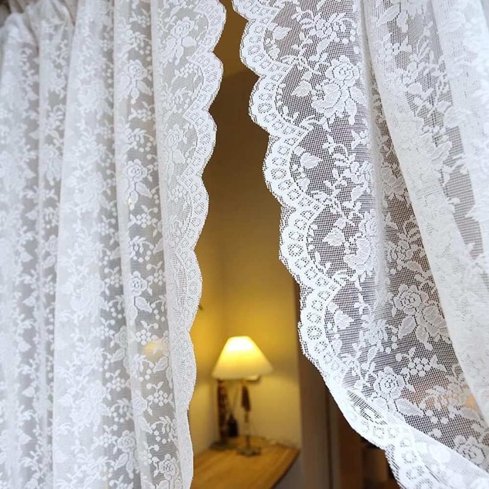Vintage Curtains,White Lace Curtains with Curtain Tieback,Vintage Rose Floral Embroidered Sheer Voile Curtains,Rod Pocket Window Treatment for Kitchen Bedroom Living Room,2 Panels (Size : WxH 65x180cm