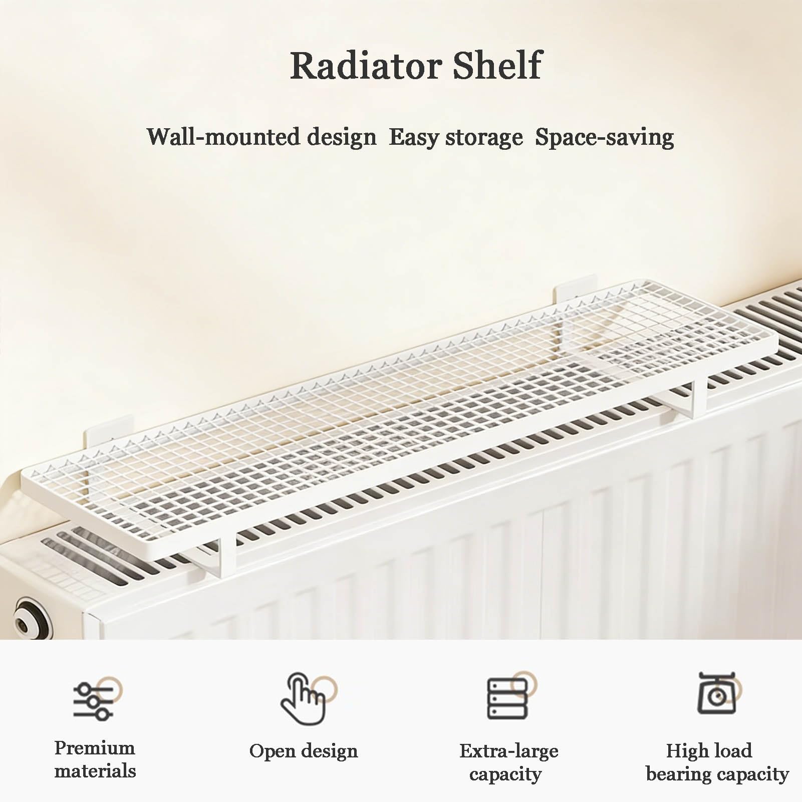 Mensola galleggiante per termosifone, pannello portaoggetti per soggiorno, ufficio o camera da letto, espositore decorativo rimovibile e versatile