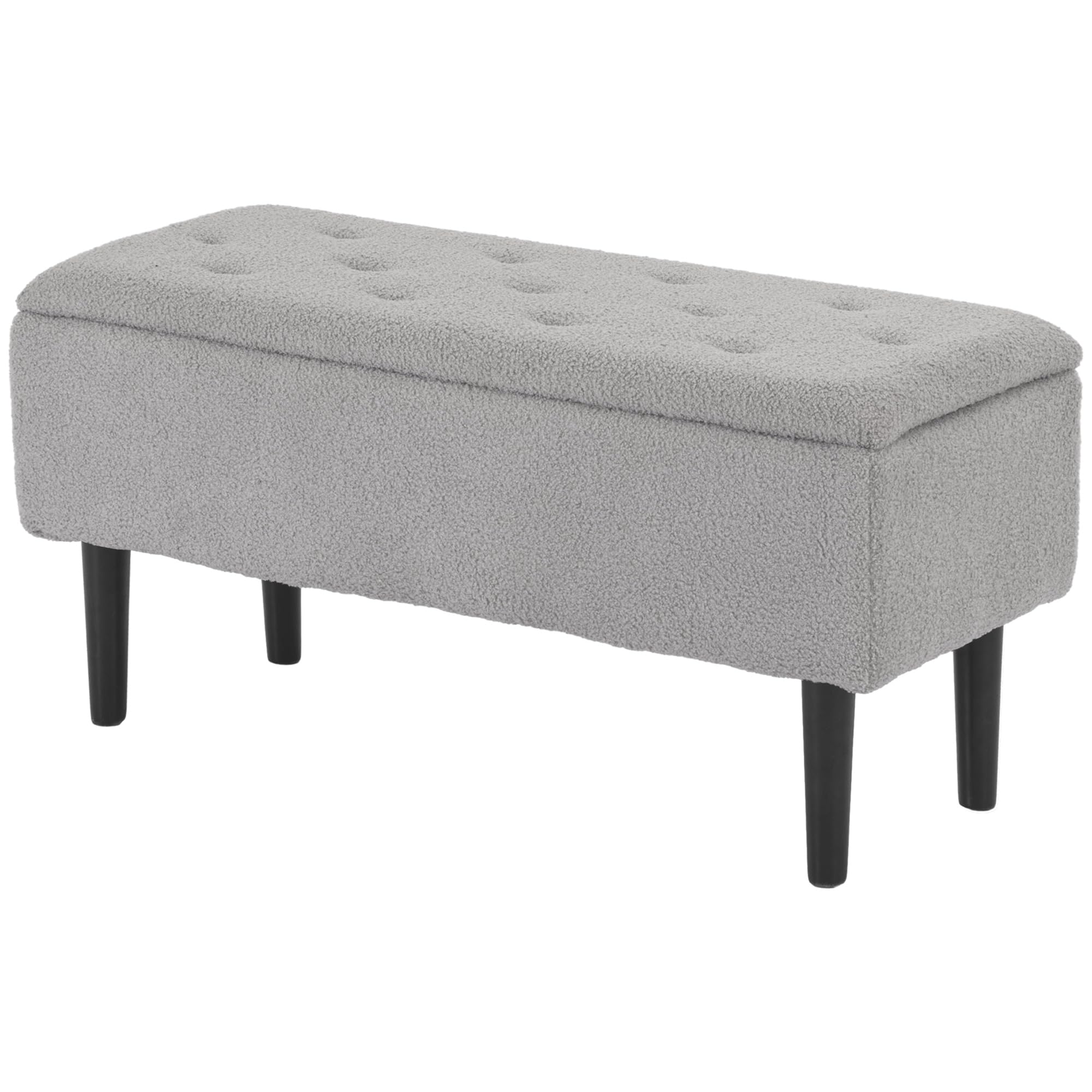 HOMCOM 57L Storage Ottoman Storage Bench 95 x 38 x 45cm Cream Grey | End of Bed Bench, Wooden Legs, Fabric Footstool, Living Room, Bedroom
