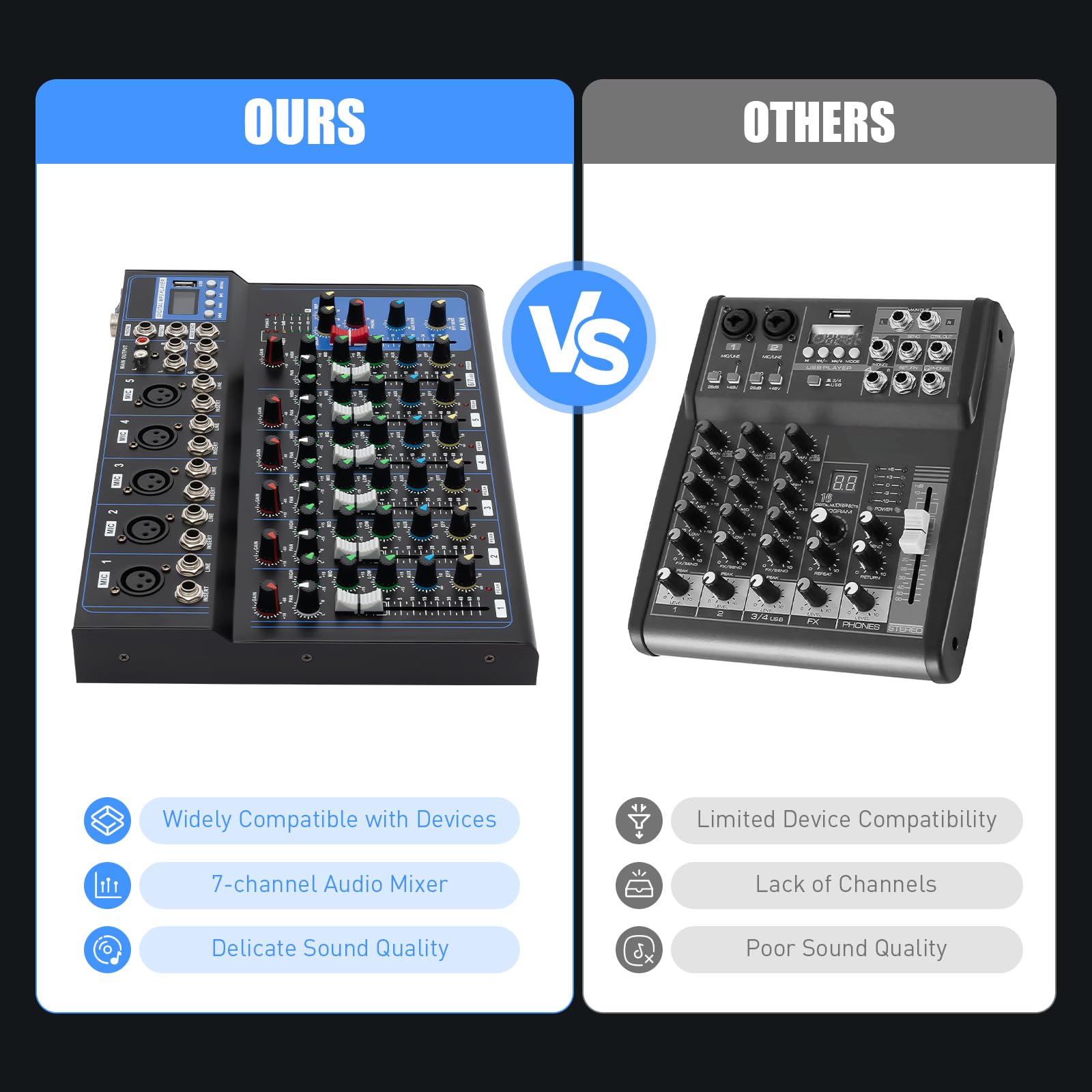 HT7 Draagbare bluetooth-audio-mixer mengpaneel met USB-DJ-sound